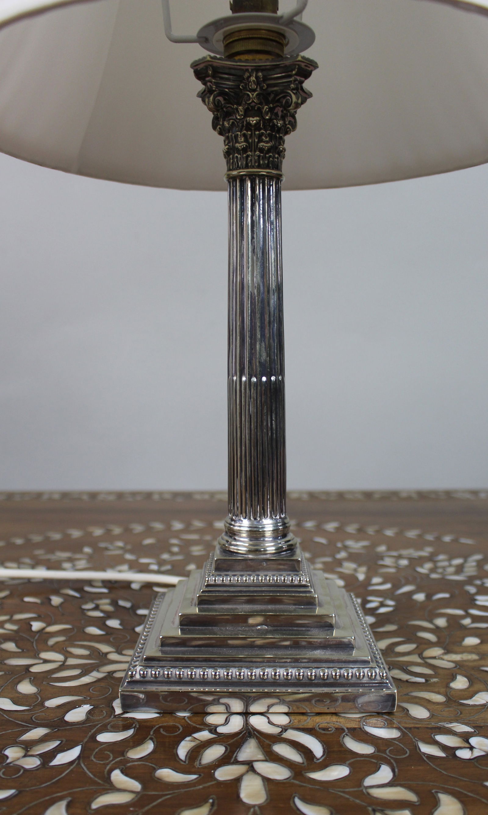 Victorian Silver Plated Corinthian Column Table Lamp - 2
