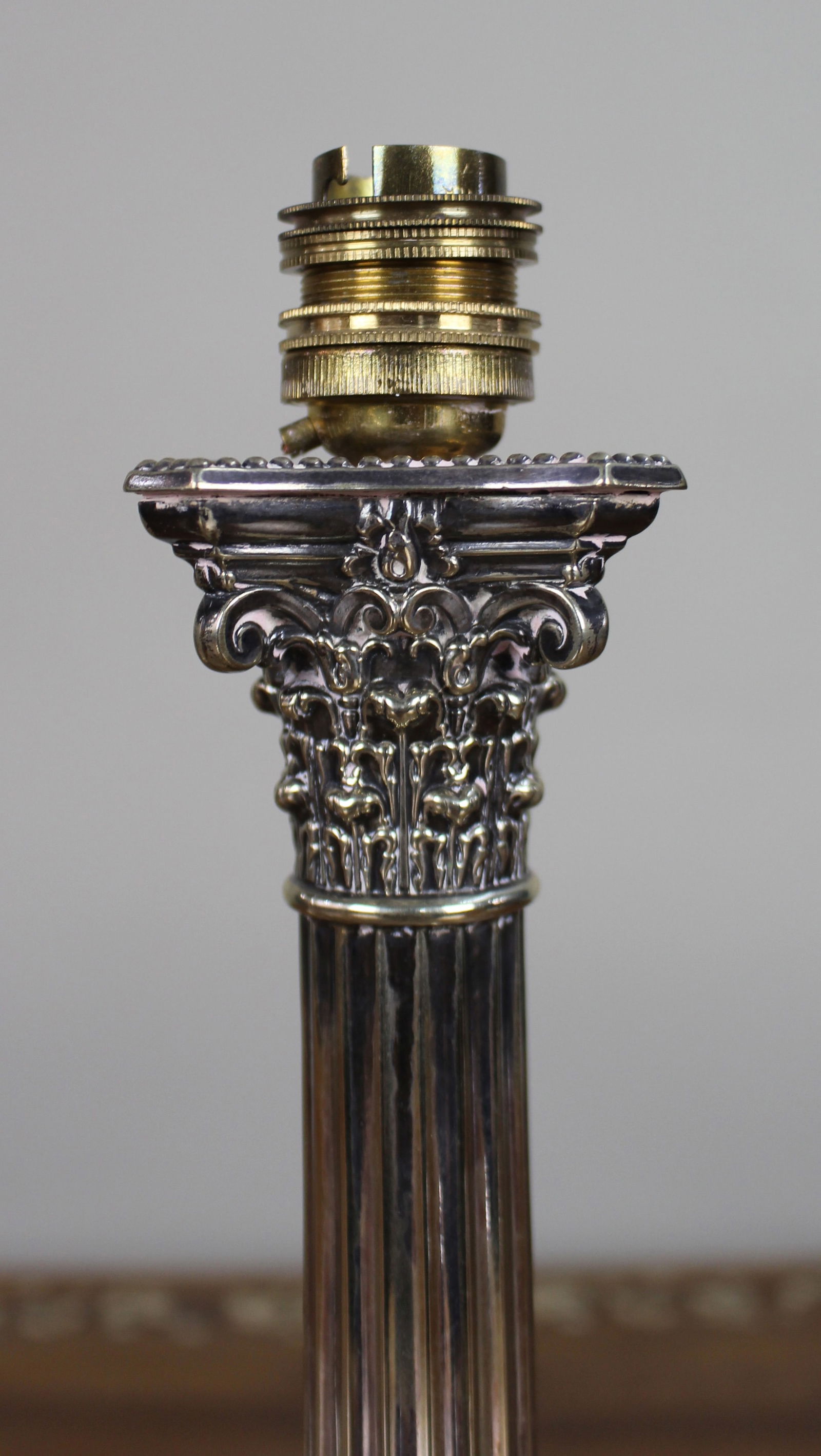 Victorian Silver Plated Corinthian Column Table Lamp - 7