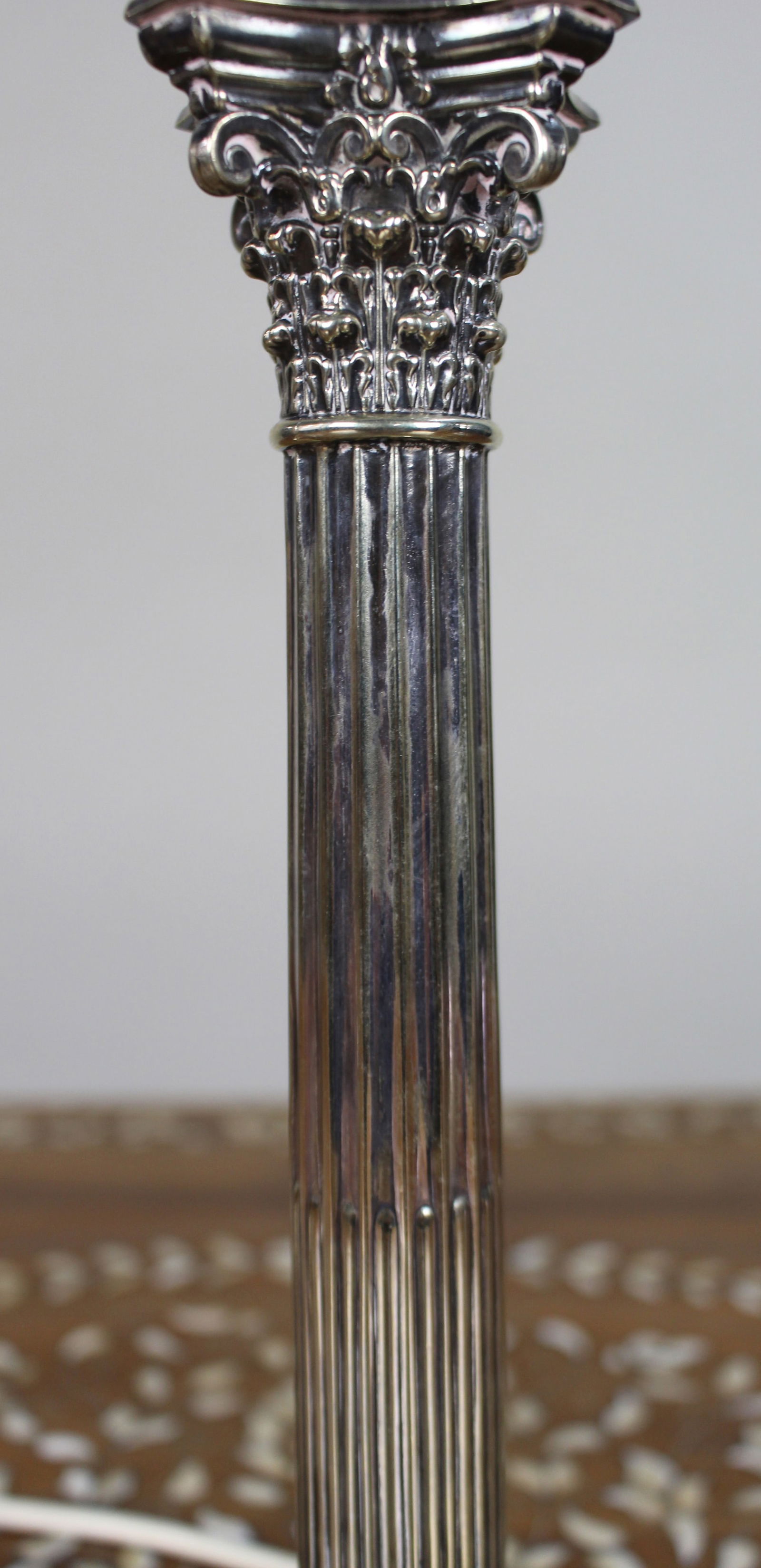 Victorian Silver Plated Corinthian Column Table Lamp - 8
