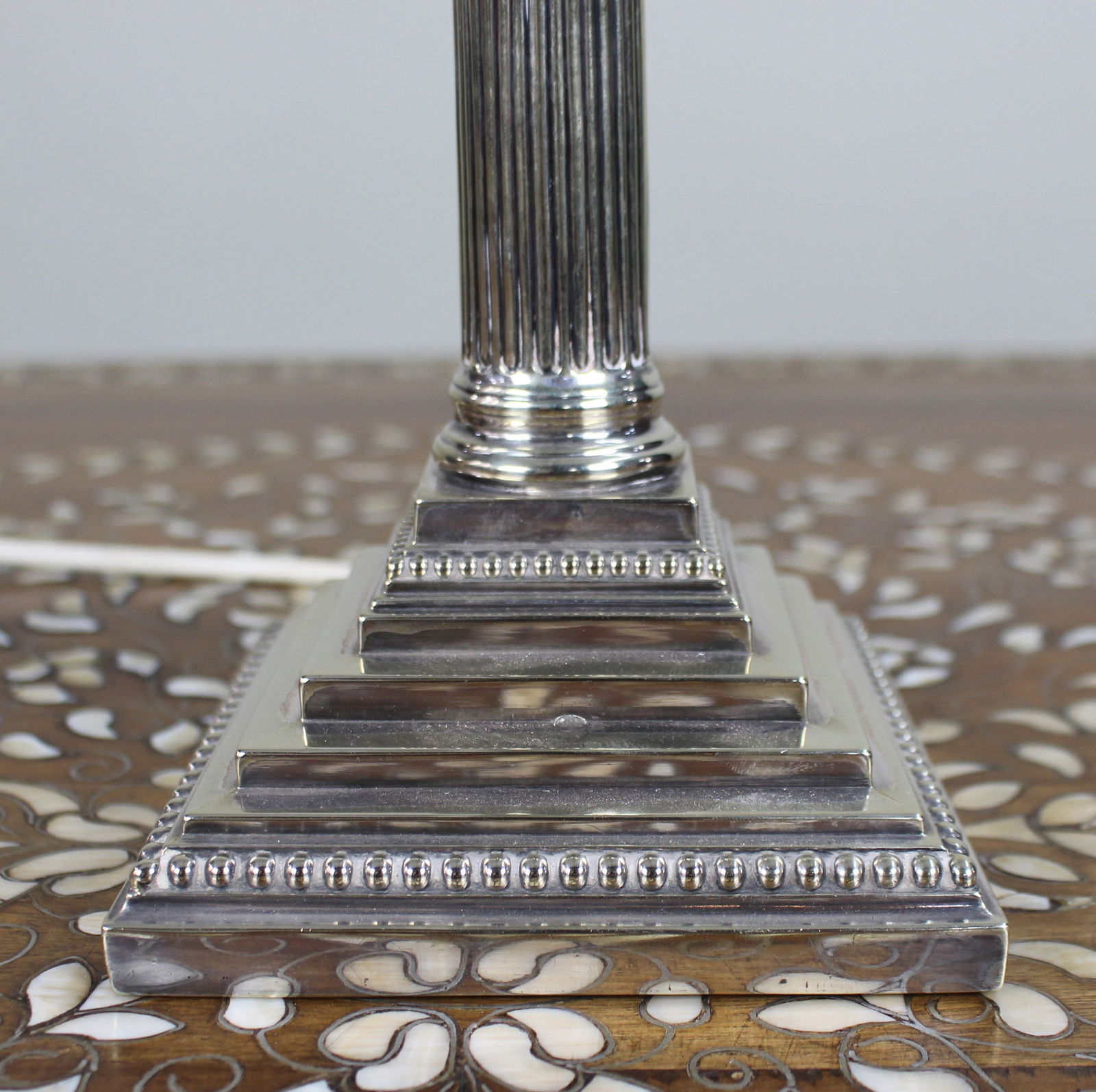 Victorian Silver Plated Corinthian Column Table Lamp - 9