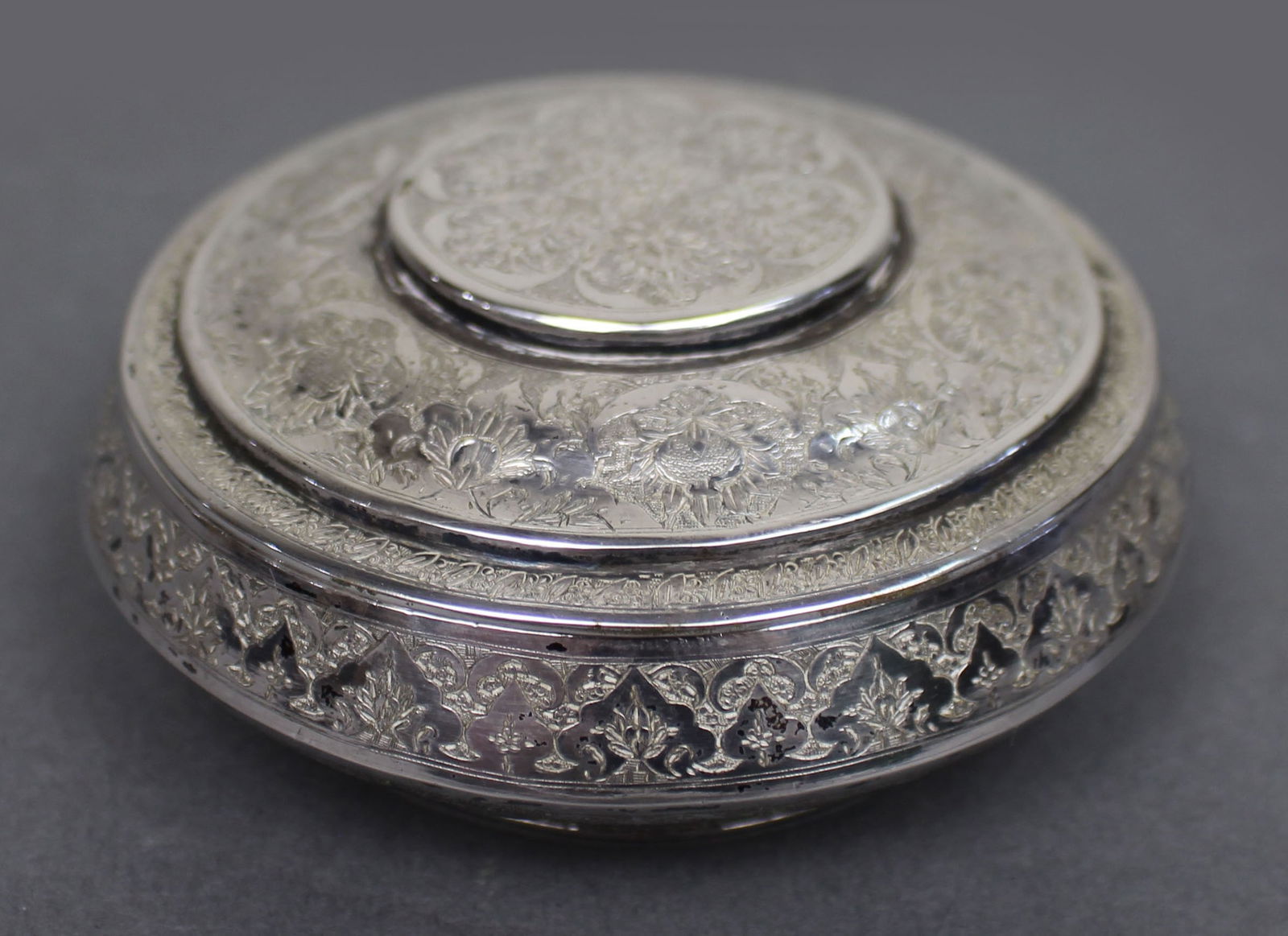 Persian Silver Circular Box with Floral Motifs, Iran, c.1950 - 2
