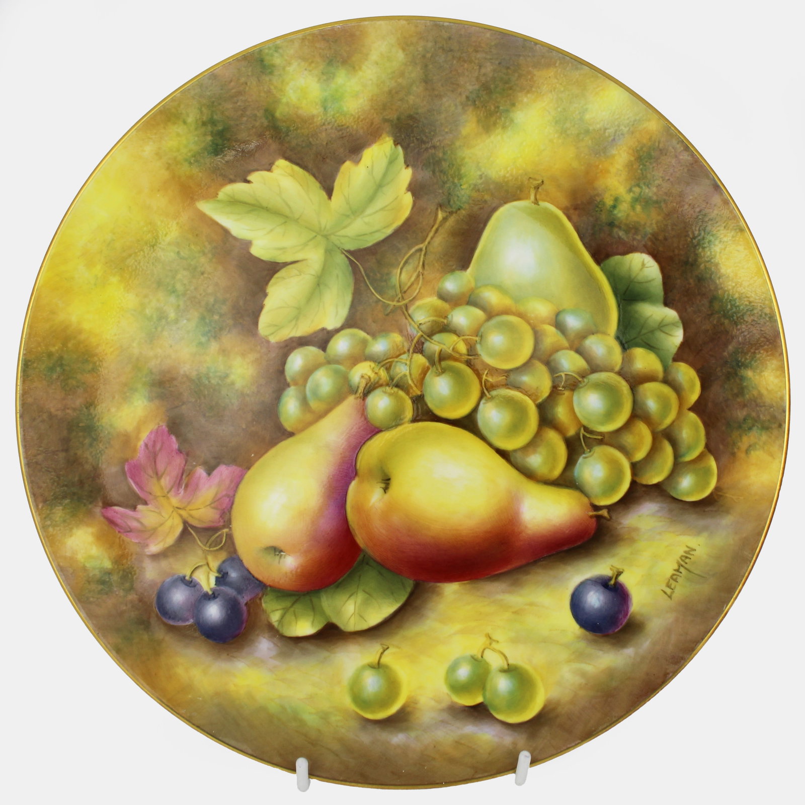 Pair of Leaman Hand Painted Fruit Cabinet Plates - 2