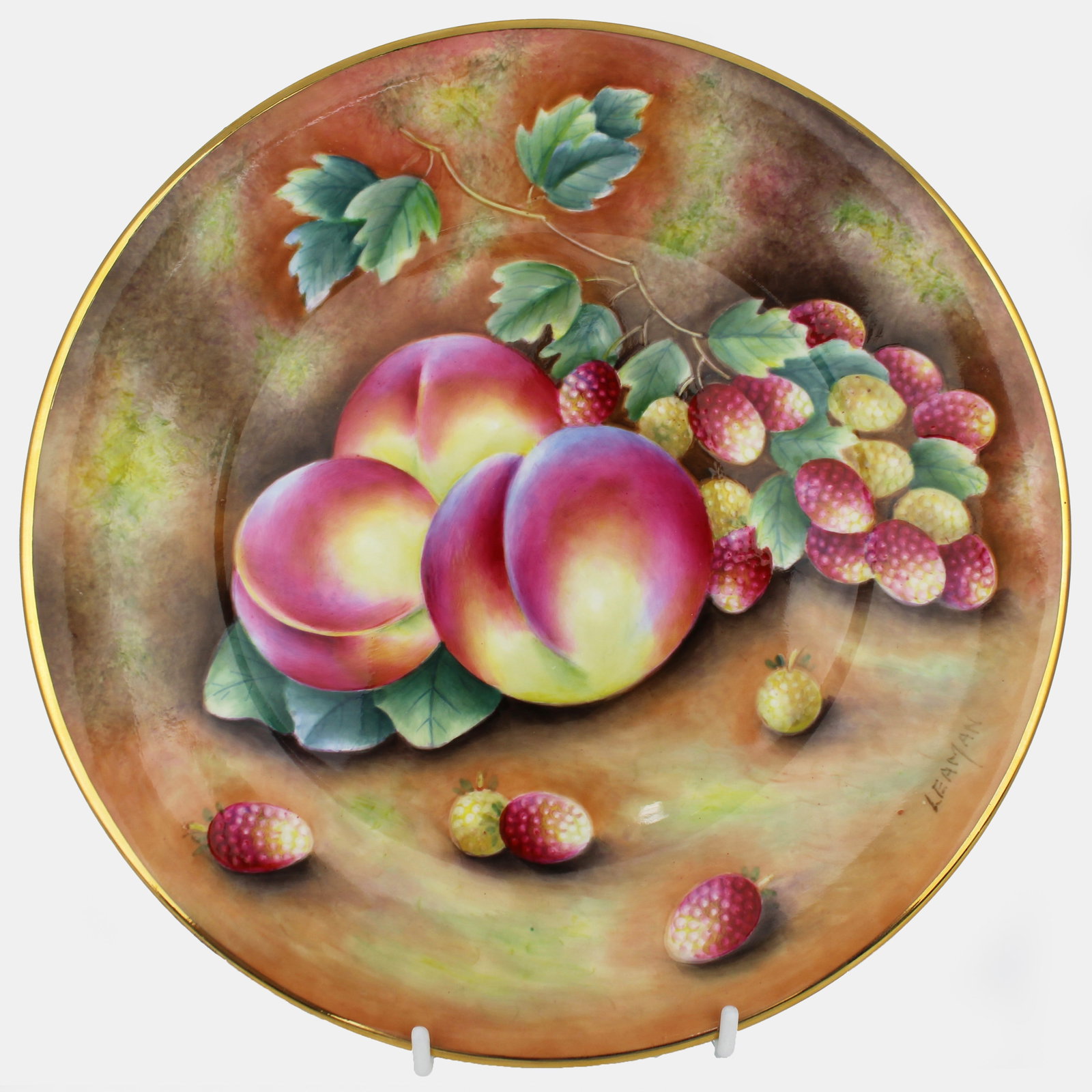 Pair of Leaman Hand Painted Fruit Cabinet Plates - 6