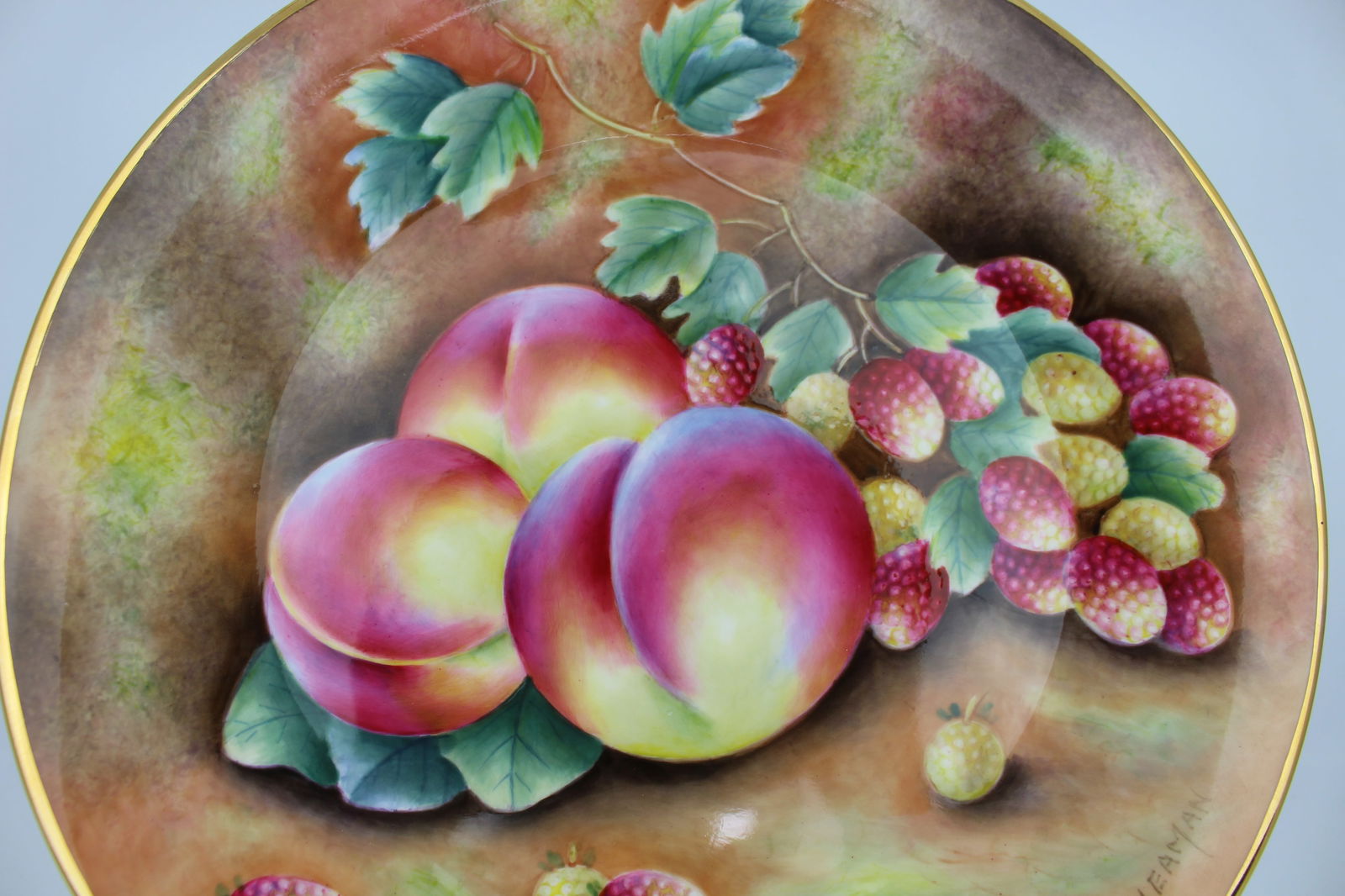 Pair of Leaman Hand Painted Fruit Cabinet Plates - 7