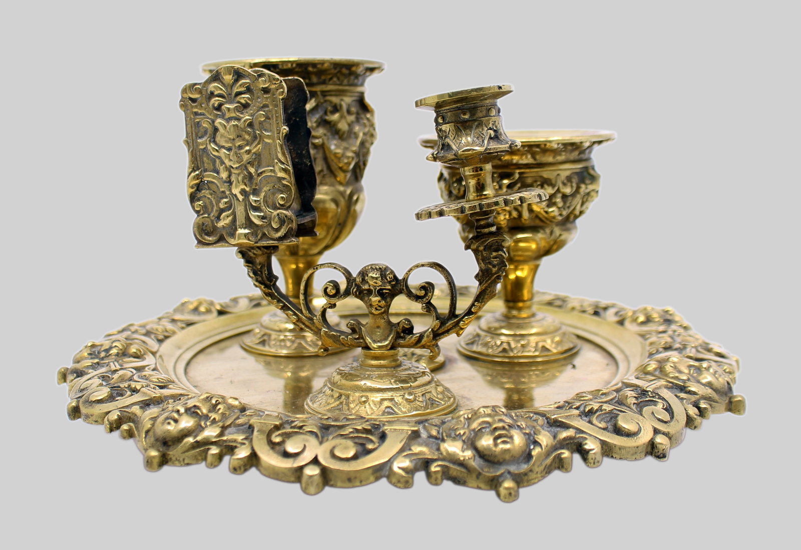 19th c. English Brass Inkwell & Writing Desk Set c.1880 - 9