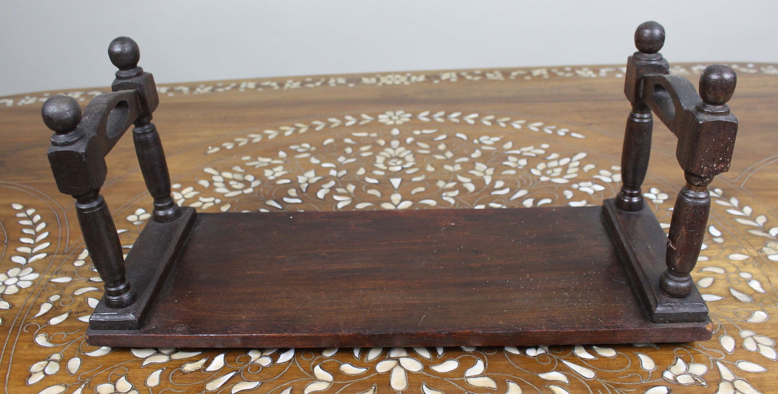 Antique Wooden Book Rest: Title: Antique Wooden Book Rest Description: Antique Wooden Book Rest An antique wooden book rest, of simple traditional form. The rectangular base is raised on block feet and fitted with