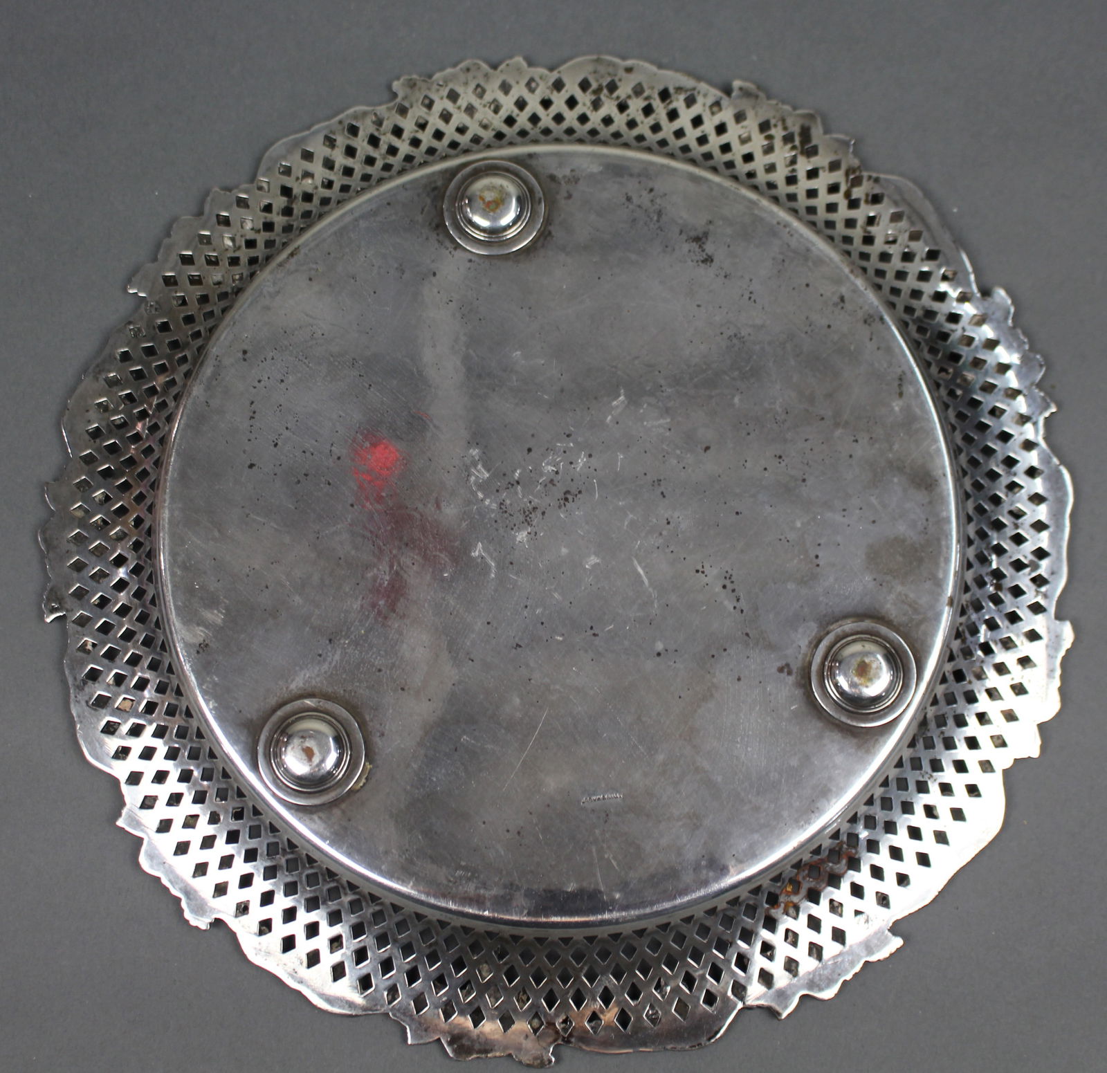 Antique Ornate Silver Plated Pierced Rim Tray c.1900 - 3