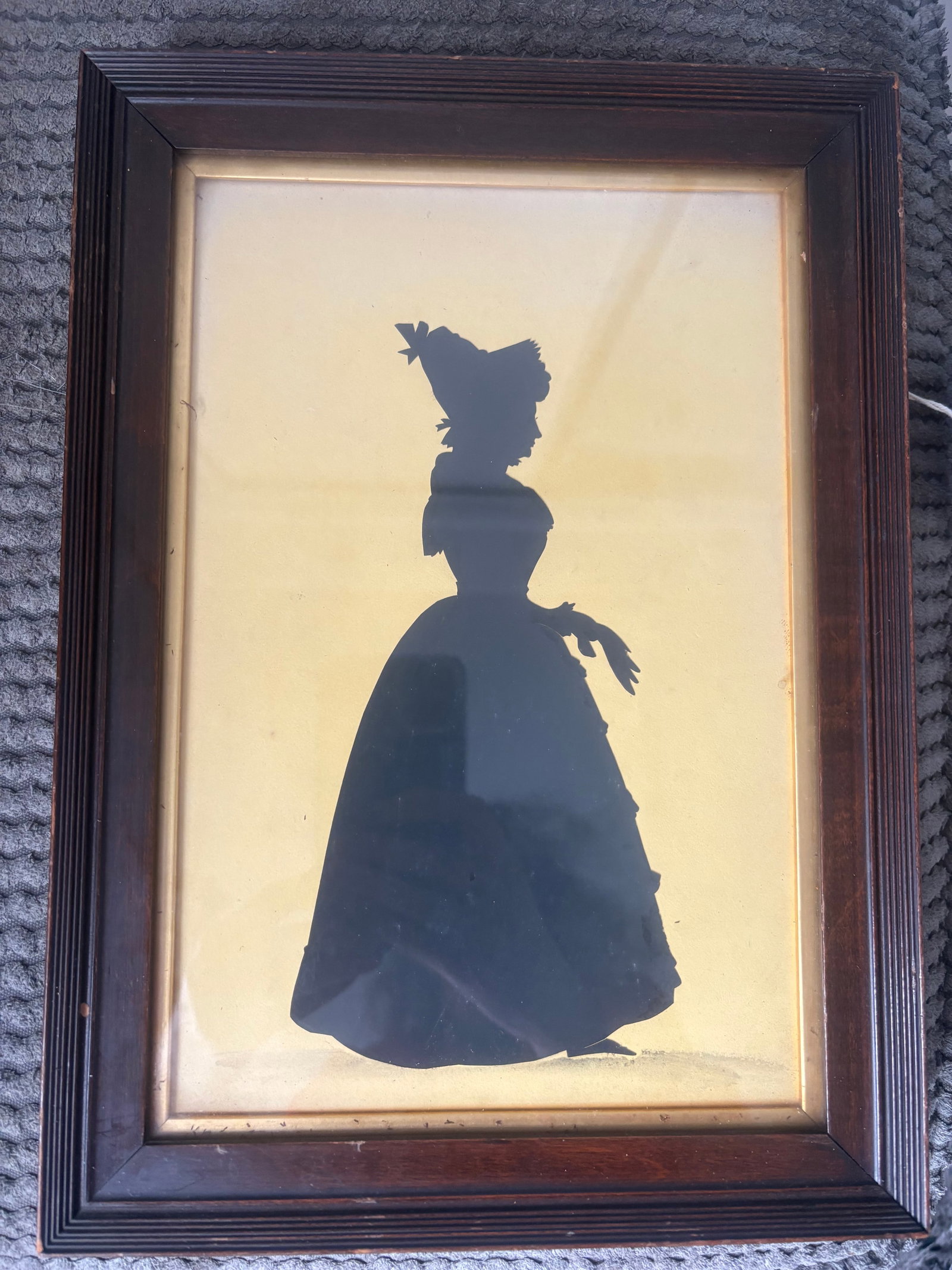 Vintage Antique framed Silhouette of A Victorian Lady: Title: Vintage Antique framed Silhouette of A Victorian Lady Description: 19 th century Victorian silhouette portrait of a woman in a long dress 24 x33 cm Delivery - £10 Condition: Used