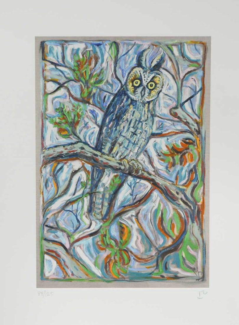 Billy Childish (1959-) Reunion Owl, From The Ghosts of Gone Birds Suite, Signed Limited Edition (1 of 6)