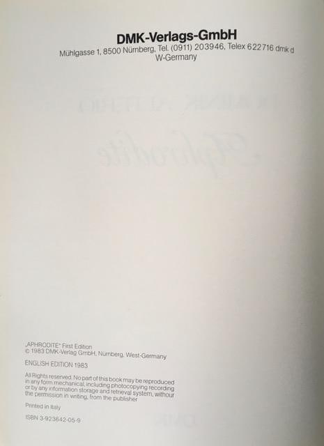 Dominik Alterio ‘Aphrodite’ First Edition, Book, Erotic Art Photography, 1983 ( + 35 bw  - 2
