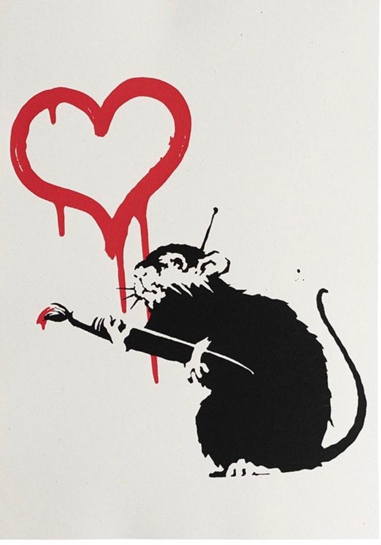 Banksy (b1974) ‘Love Rat’ Screenprint, Editioned /500,Original West Country Prince,2018: Title: Banksy (b1974) ‘Love Rat’ Screenprint, Editioned /500,Original West Country Prince,2018 Description: Banksy (b1974) ‘Love Rat’ Screenprint, Editioned /500,Original West