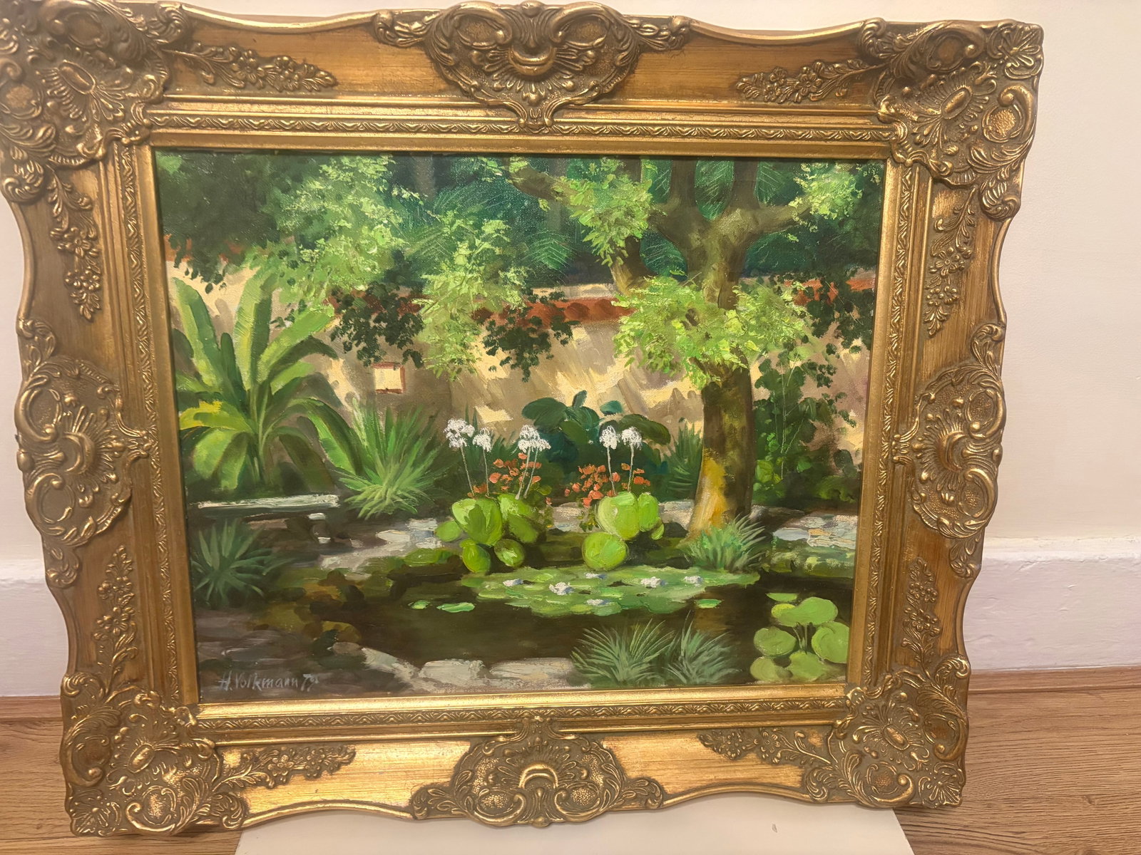 H. Volkmann Oil On Canvas A Formal Garden With Lily Pond; Signed: Title: H. Volkmann Oil On Canvas A Formal Garden With Lily Pond; Signed Description: H . Volkmann ( American 20 th century) A formal garden with lily pond. Oil on canvas, signed and dated