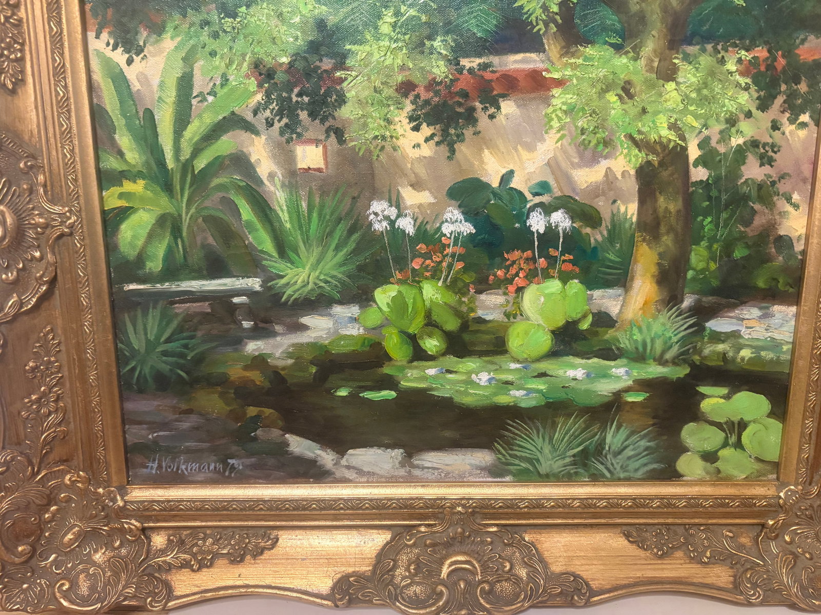 H. Volkmann Oil On Canvas A Formal Garden With Lily Pond; Signed - 2