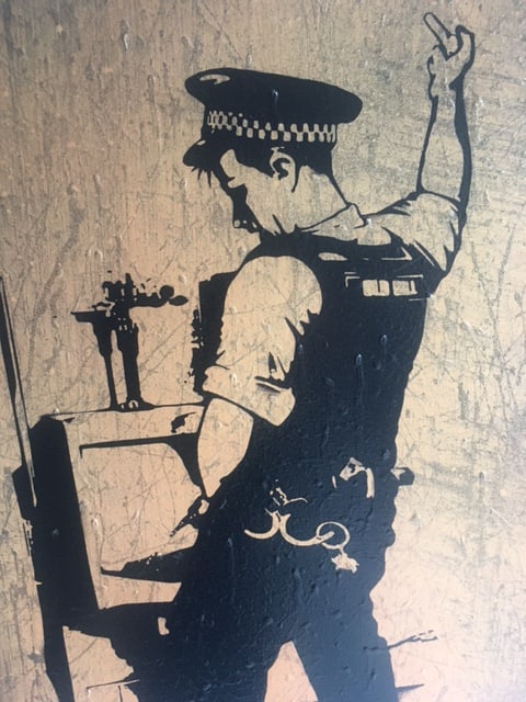 Rourke Van Dal(b1964) ‘Pissing Copper’, Spray Paint Stencil, Board, Signed, 1 Off Editio - 3