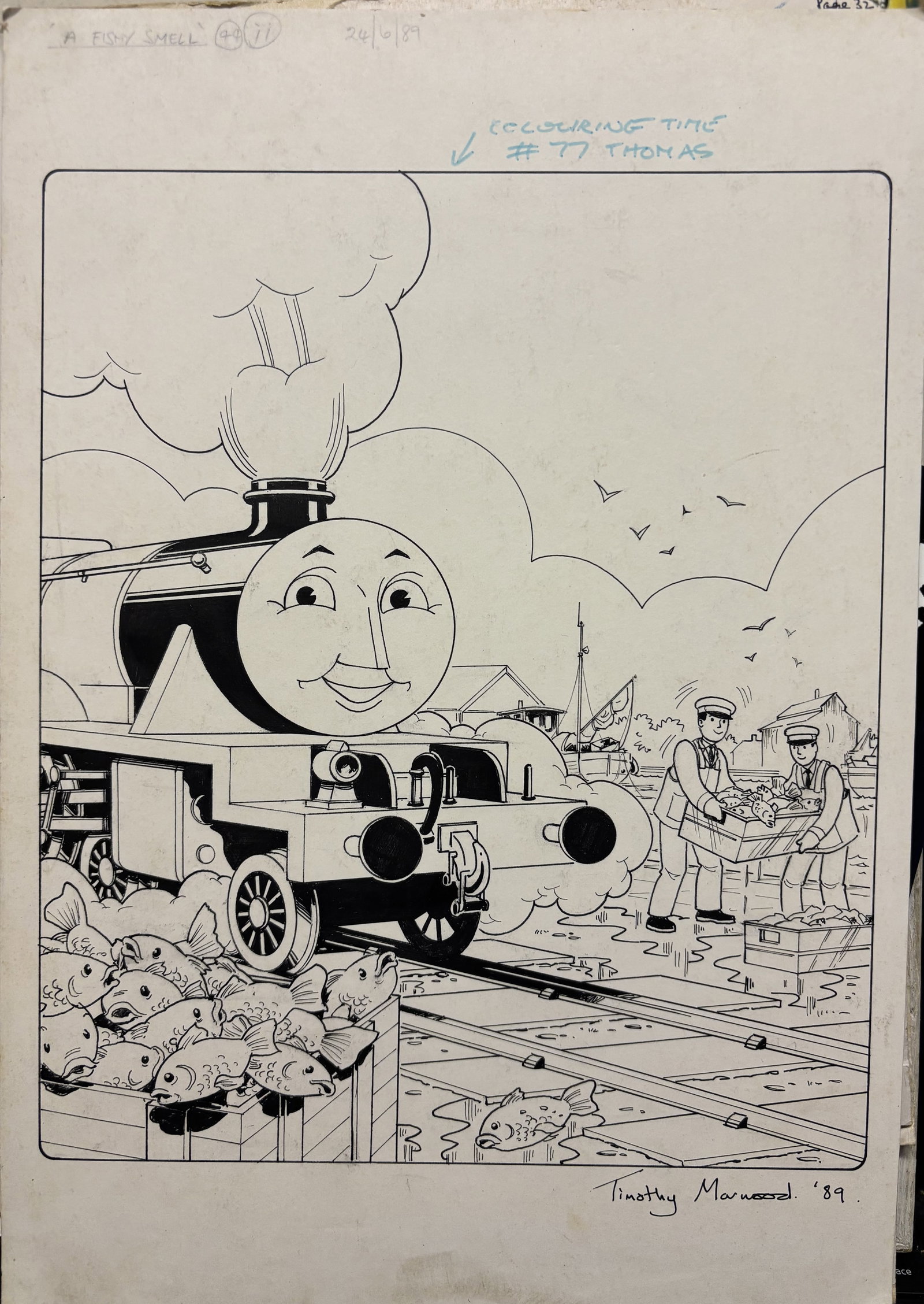 Thomas The Tank Engine & Friends Original Unique Quad Artwork 1992 Free Post In UK: Title: Thomas The Tank Engine & Friends Original Unique Quad Artwork 1992 Free Post In UK Description: This full page original artwork shows Henry at the docks collecting fish, it was issue 44