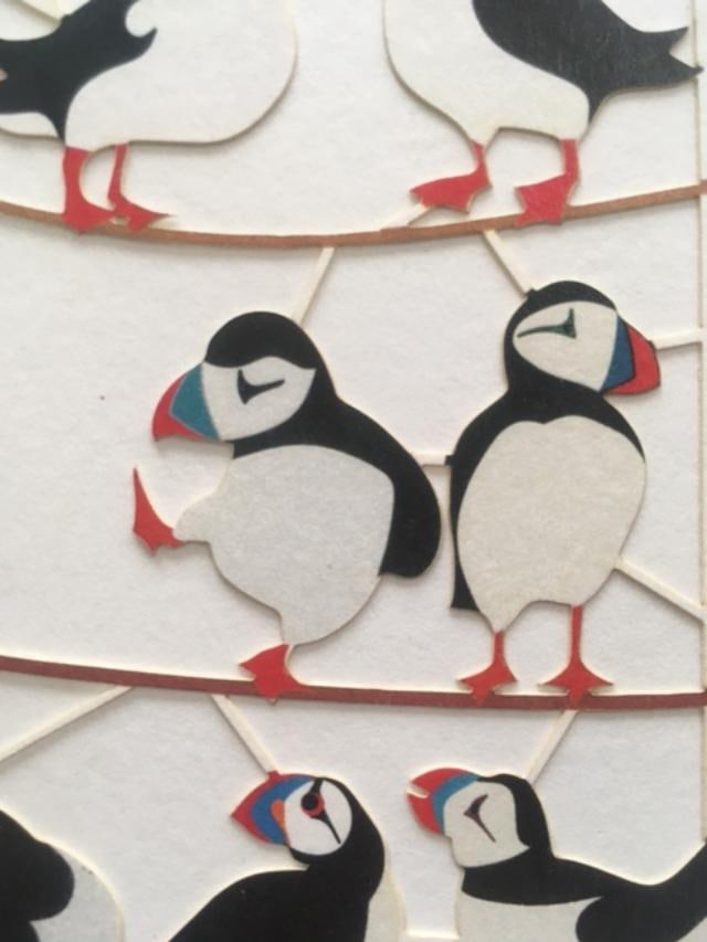 Ge Feng (b1967) ‘Fretwork’ ‘Puffins’ Cardboard Cut-Out In Vibrant Colours, 2 - 3