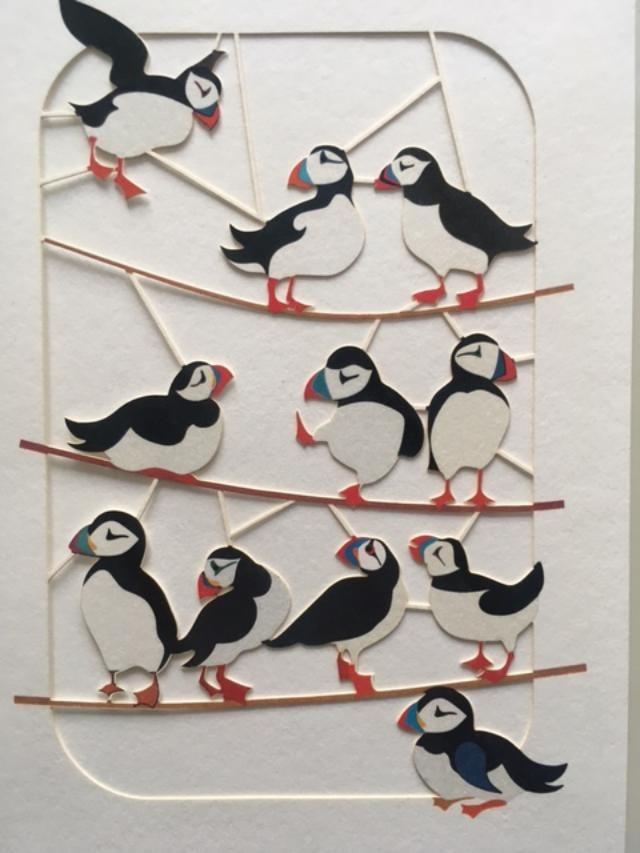 Ge Feng (b1967) ‘Fretwork’ ‘Puffins’ Cardboard Cut-Out In Vibrant Colours, 2 - 6