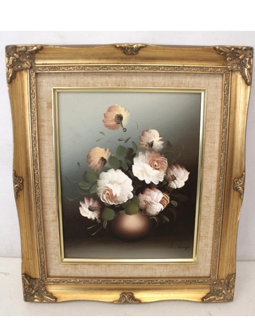 S. Leigh Cream Roses; Signed; Oil Painting: Title: S. Leigh Cream Roses; Signed; Oil Painting Description: Medium: Oil on Canvas Frame dimensions - Height 14” x Width 12” Signed by artist S. Leigh Cream Roses Art/