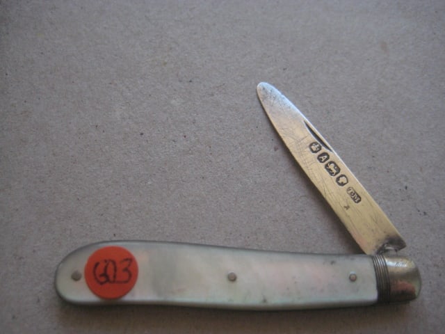 Victorian Mother of Pearl Hafted Silver Bladed Folding Fruit Knife, Sheffield 1868: Title: Victorian Mother of Pearl Hafted Silver Bladed Folding Fruit Knife, Sheffield 1868 Description: Victorian Mother of Pearl Hafted Silver Bladed Folding Fruit Knife. Hallmarke