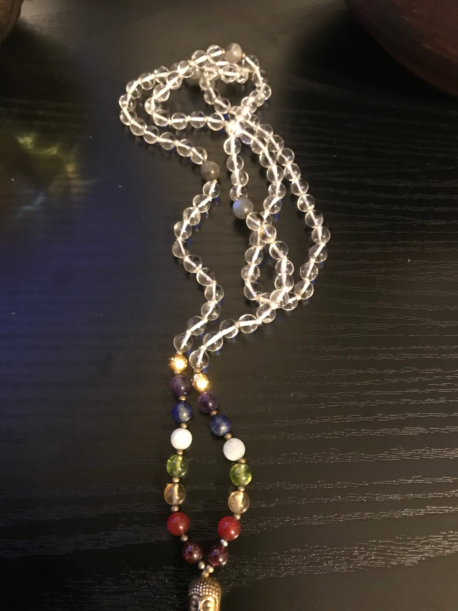 Clear Quartz Long Bead Necklace With Buddha Charm and Tassle - 3
