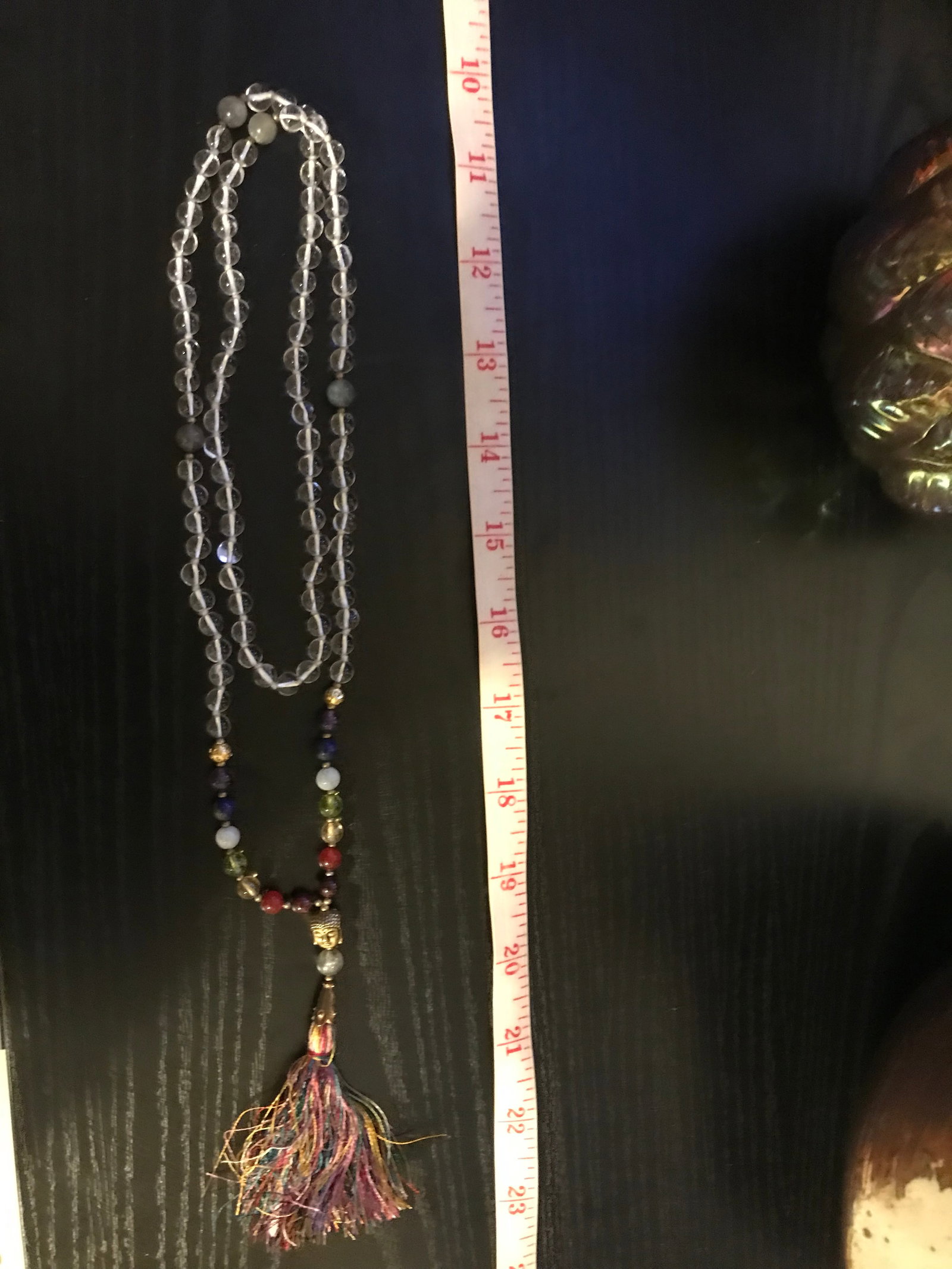 Clear Quartz Long Bead Necklace With Buddha Charm and Tassle - 5