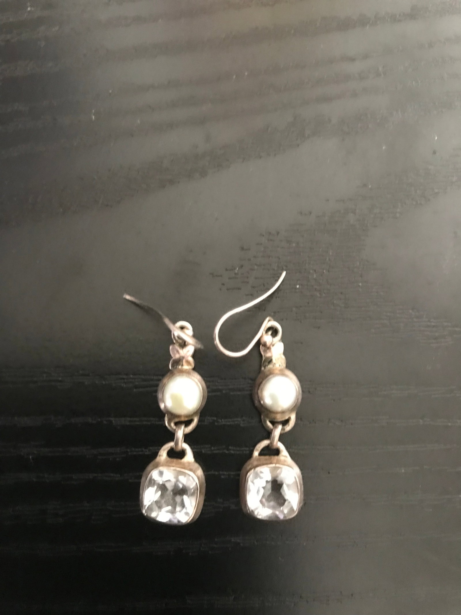 Vintage 925 Sterling Silver Clear Quartz and Pearl Drop Earrings - 2