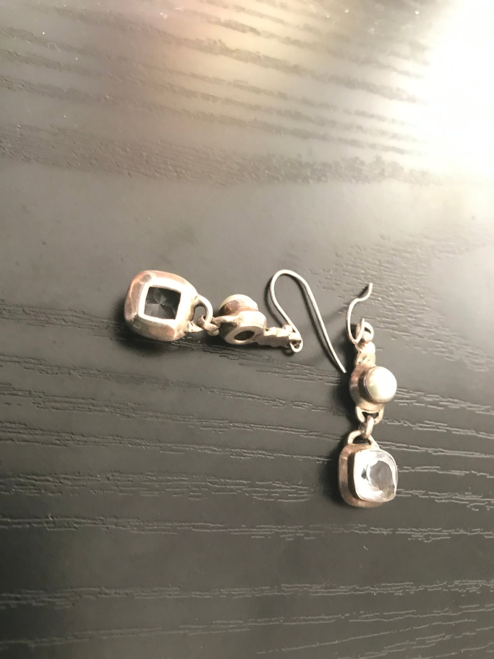 Vintage 925 Sterling Silver Clear Quartz and Pearl Drop Earrings - 3