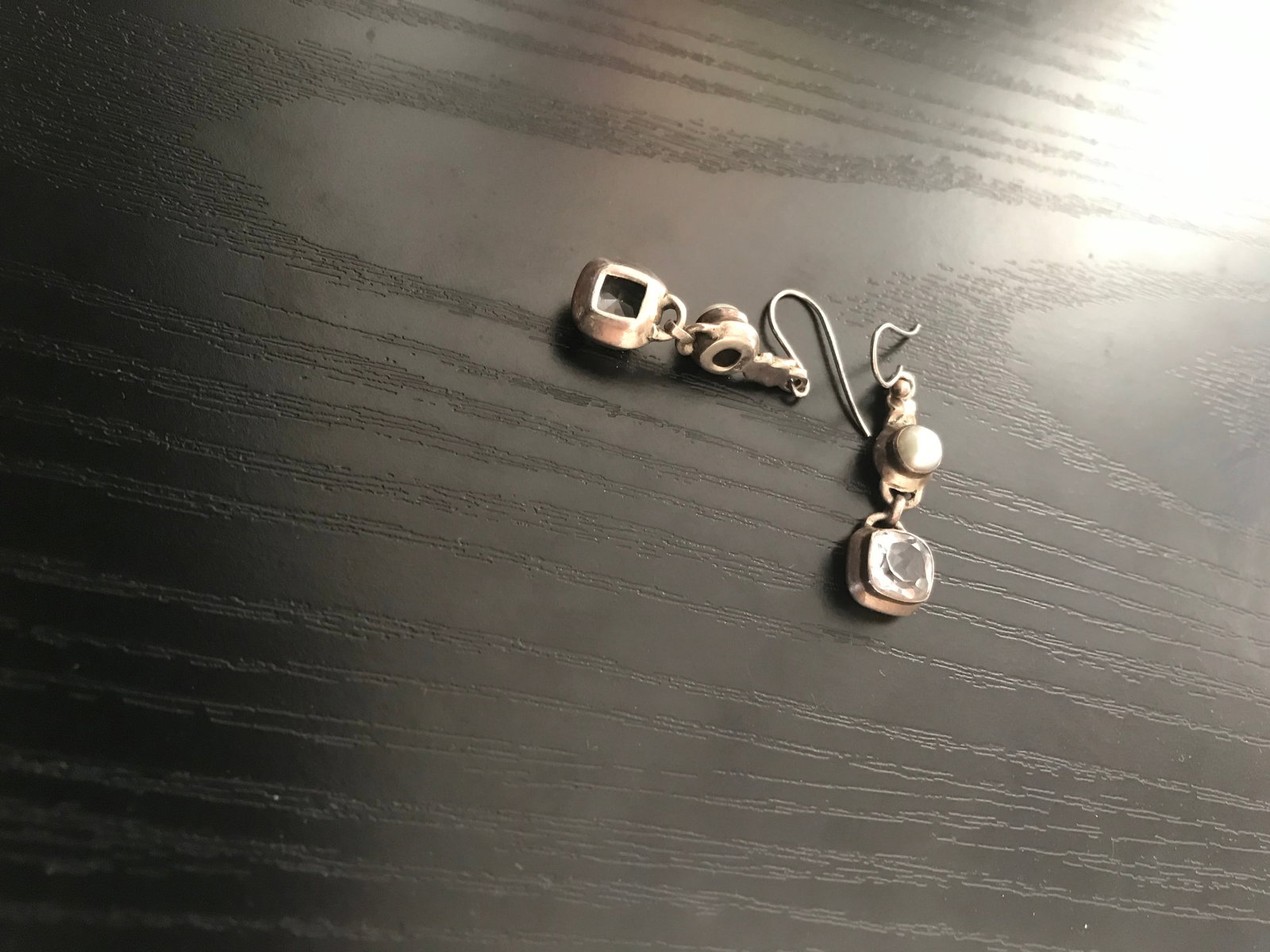 Vintage 925 Sterling Silver Clear Quartz and Pearl Drop Earrings - 4