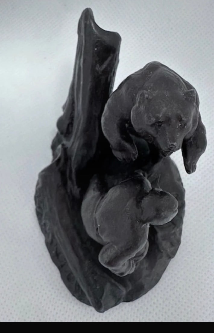 Vintage Bronze Bear & Hunter Figurine - 3