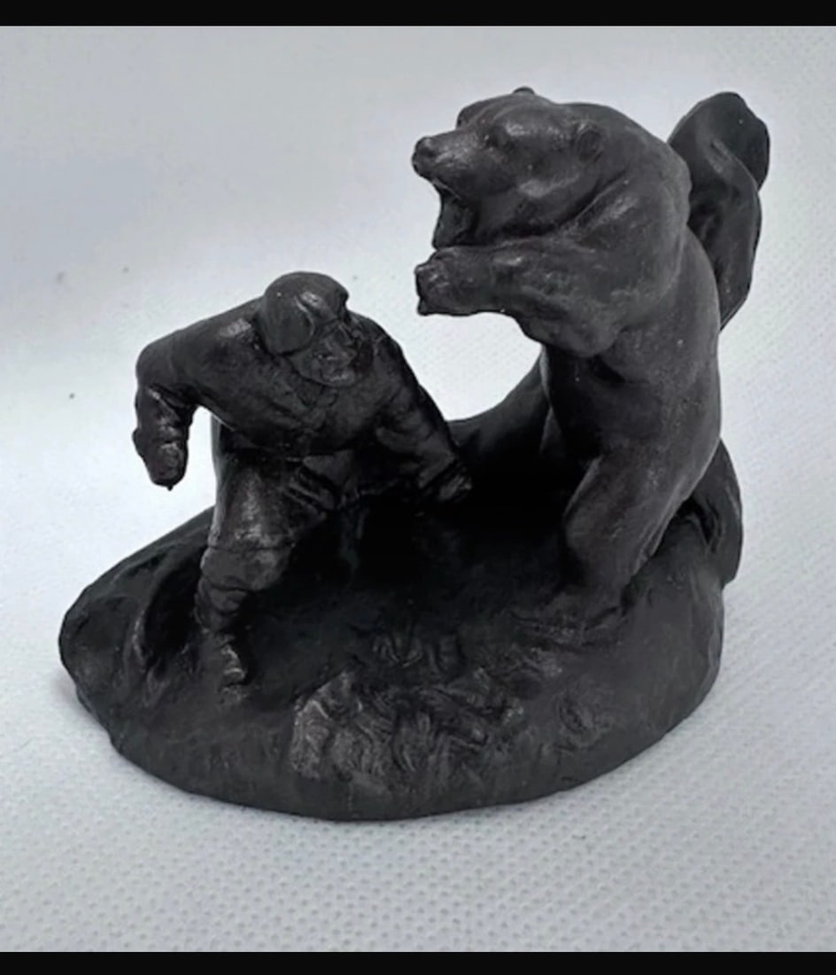Vintage Bronze Bear & Hunter Figurine - 4