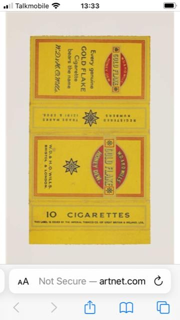 Peter Blake (B 1932) ‘Gold Flake’, Fag Packet Edition, Gold Highlights, Screenprint In C: Title: Peter Blake (B 1932) ‘Gold Flake’, Fag Packet Edition, Gold Highlights, Screenprint In Colours, 2006 Description: Peter Blake (B 1932) ‘Gold Flake’, Fag Packet Editio