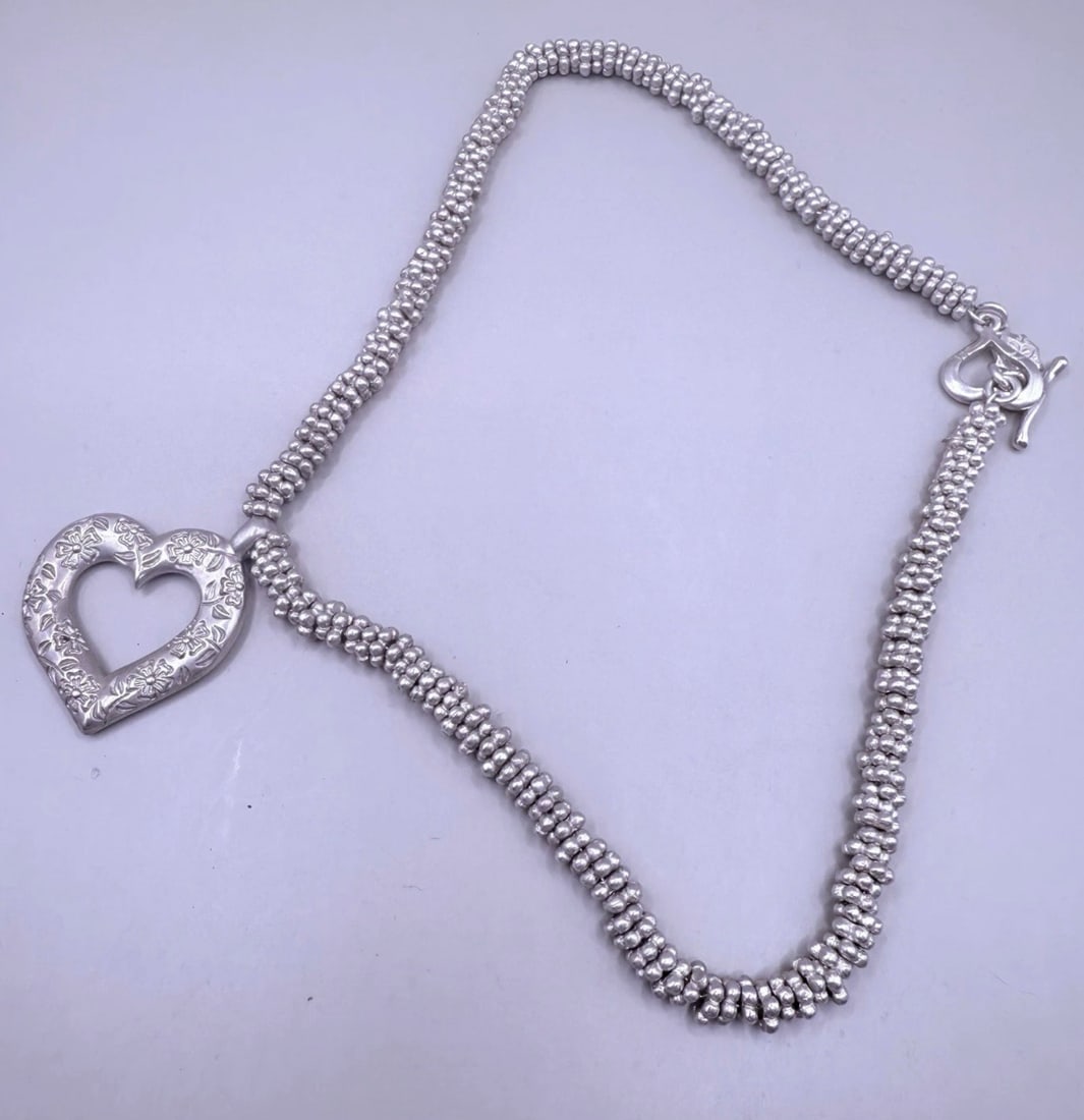 Rare Vintage Sterling Silver Heavy Chunky Open Heart Dower & Hall Necklace 70.1g - 2
