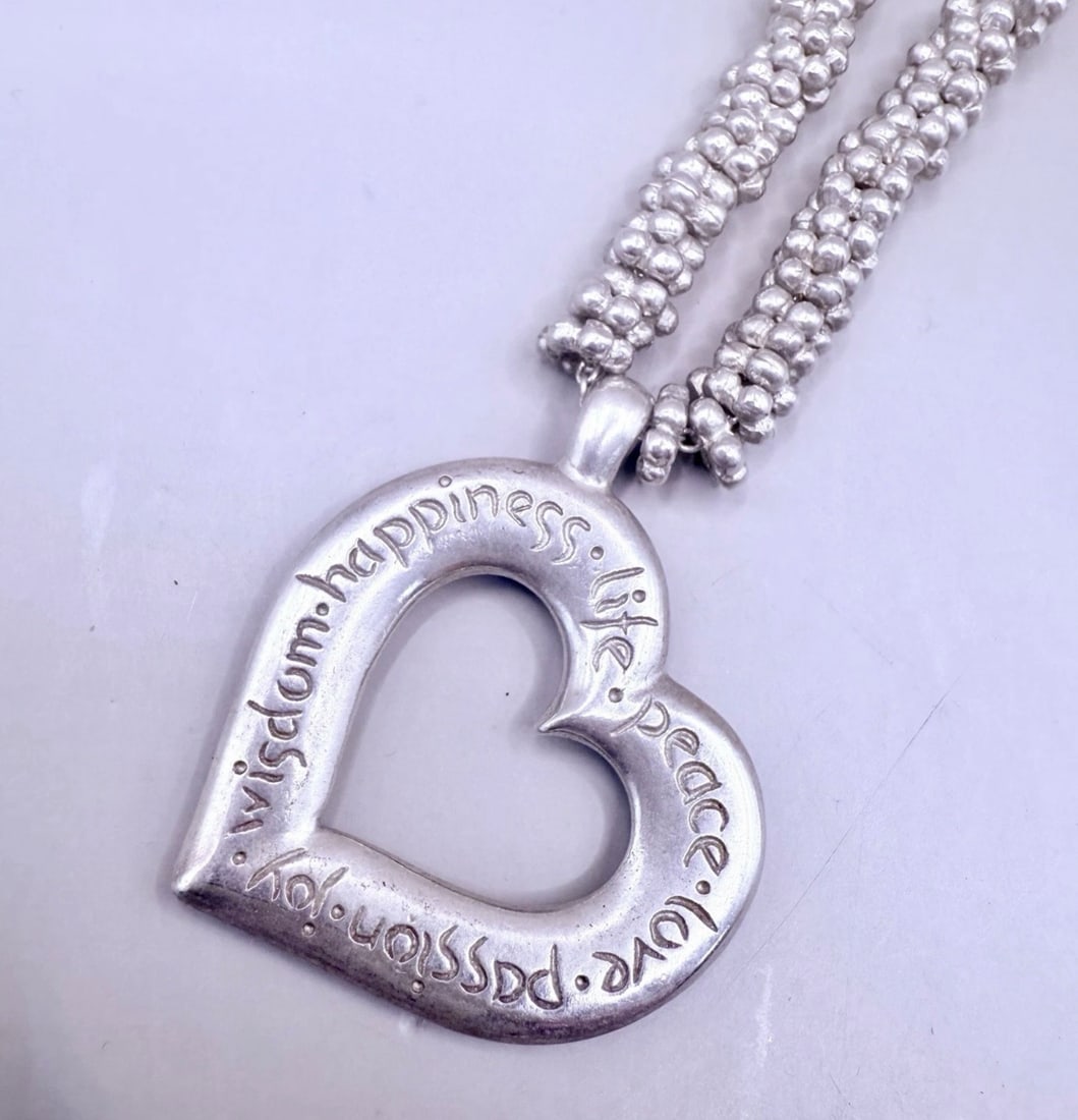Rare Vintage Sterling Silver Heavy Chunky Open Heart Dower & Hall Necklace 70.1g - 3