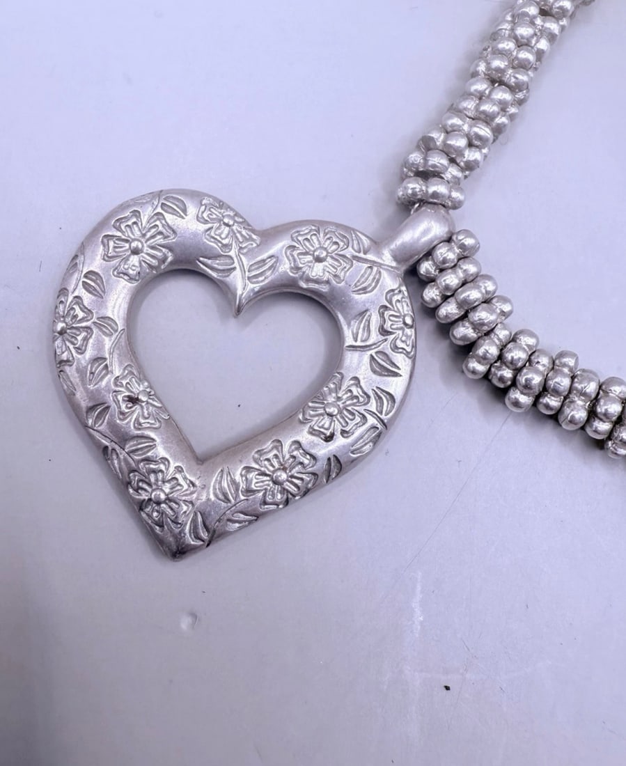 Rare Vintage Sterling Silver Heavy Chunky Open Heart Dower & Hall Necklace 70.1g - 4