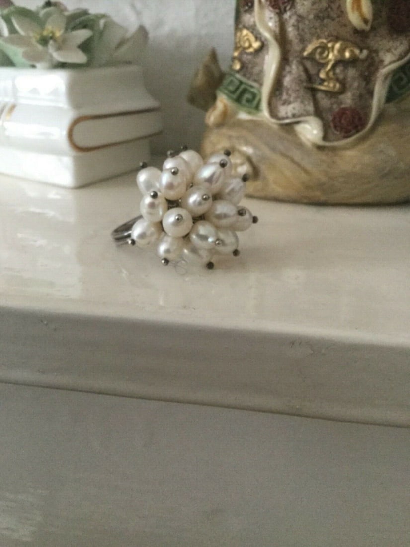 Azuni Pearl Cluster Ring UK Size N - 4