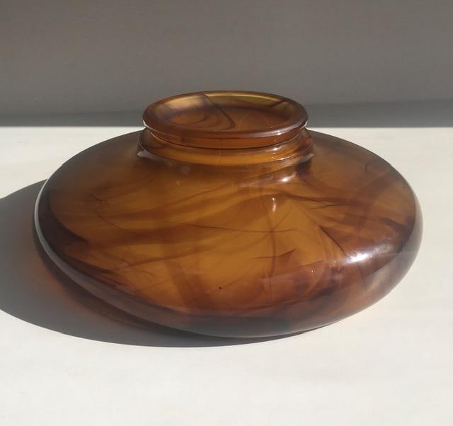 Davidson, Art Deco Cloud Glass Trio In Amber, Posey Bowl, Pedestal & Frog, Circa 1930 No2 - 16
