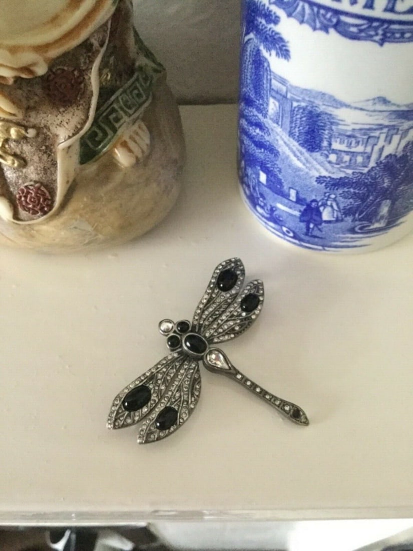 Vintage Signed MMA Dragonfly Brooch Rhinestone Dragonfly Brooch Pendant - 3