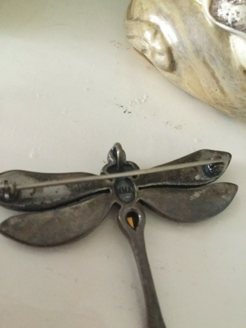 Vintage Signed MMA Dragonfly Brooch Rhinestone Dragonfly Brooch Pendant - 7