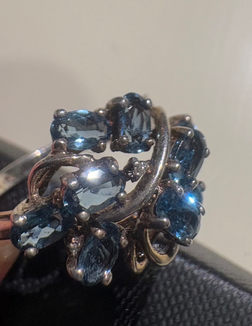 Silver Ring With Blue Stones, 4 grams, Q/R - 2