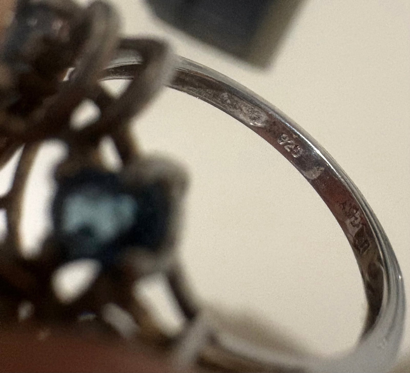 Silver Ring With Blue Stones, 4 grams, Q/R - 4