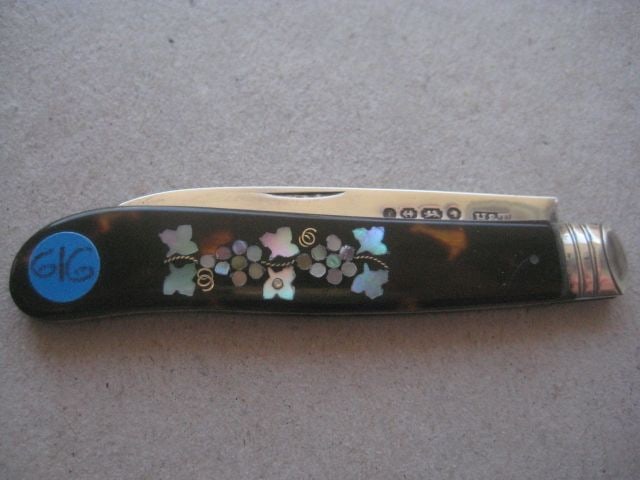 Rare Victorian Abalone Inlaid Silver Bladed Folding Fruit Knife, Birmingham 1868 - 5