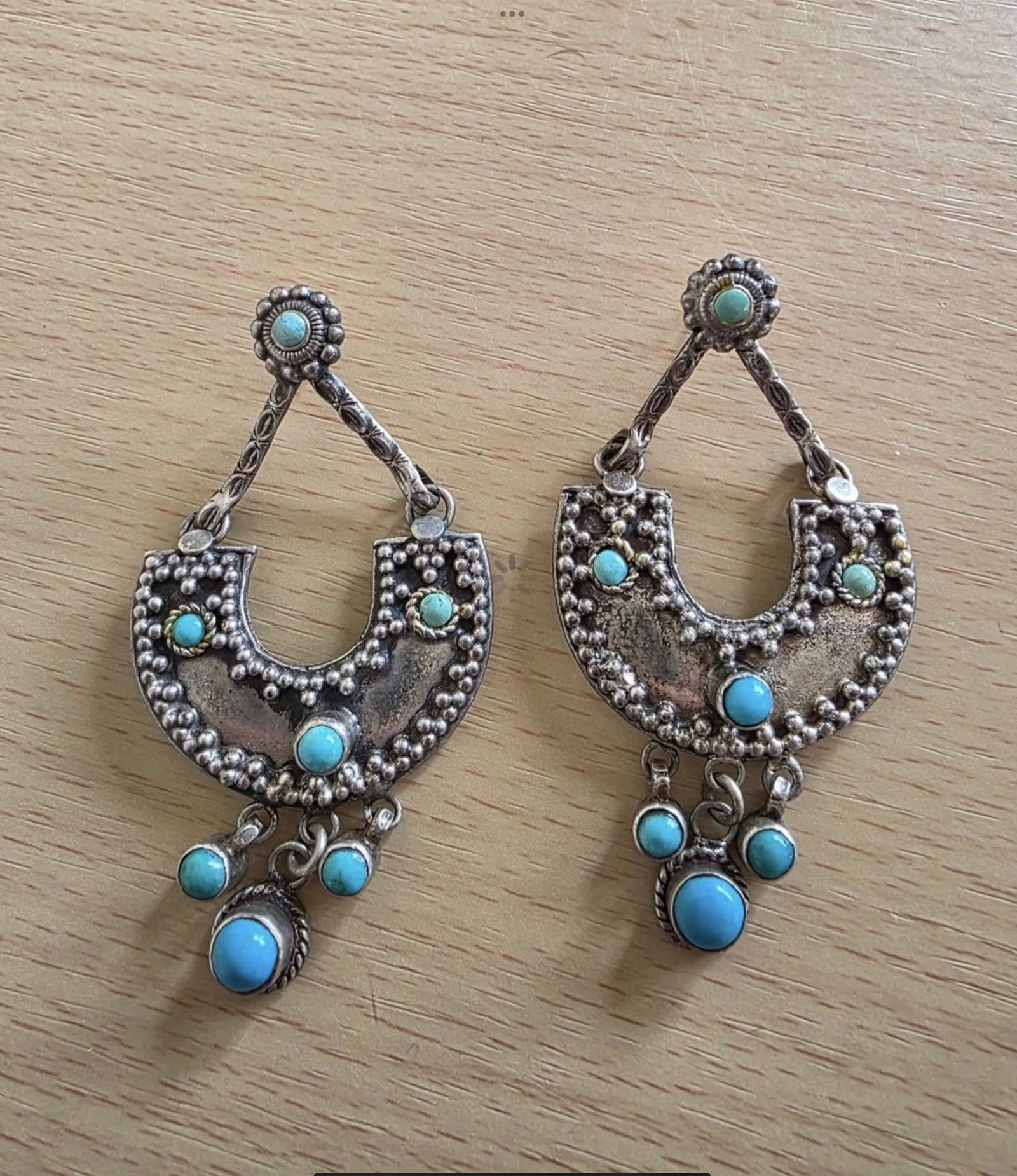 Vintage Sterling Silver /Turquoise Statement Choker Necklace & Earrings Set 116g - 5