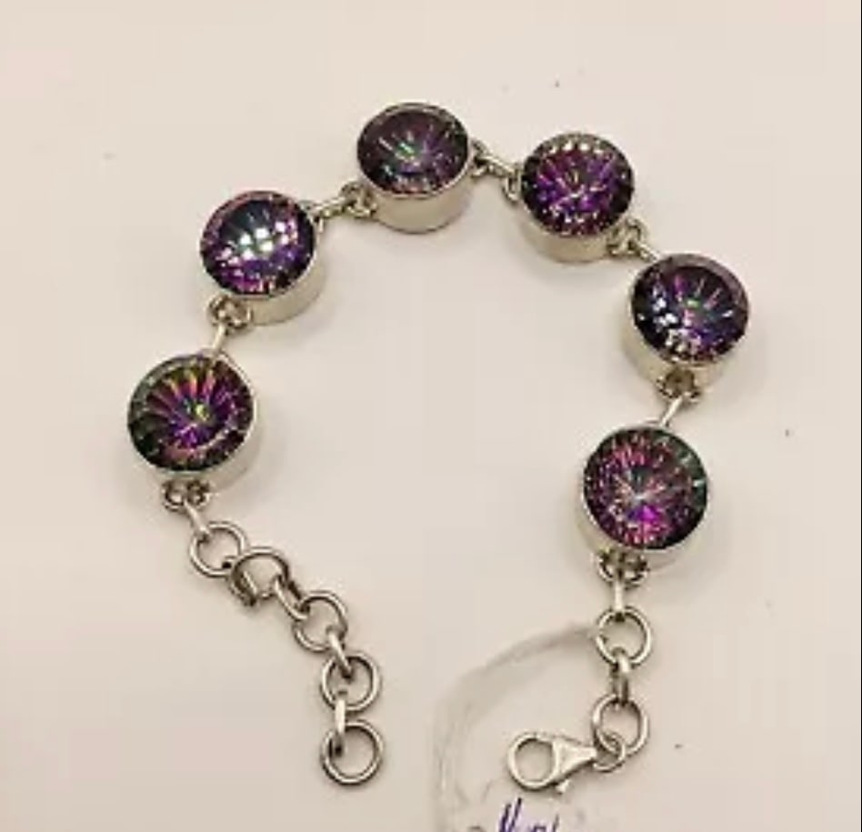 Artisan Bespoke Unique Handcrafted Sterling Silver & Mystic Topaz Bracelet - 2