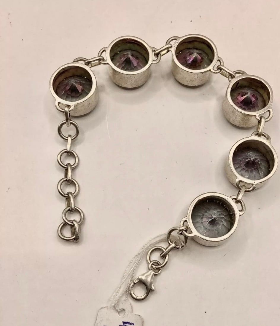Artisan Bespoke Unique Handcrafted Sterling Silver & Mystic Topaz Bracelet - 3