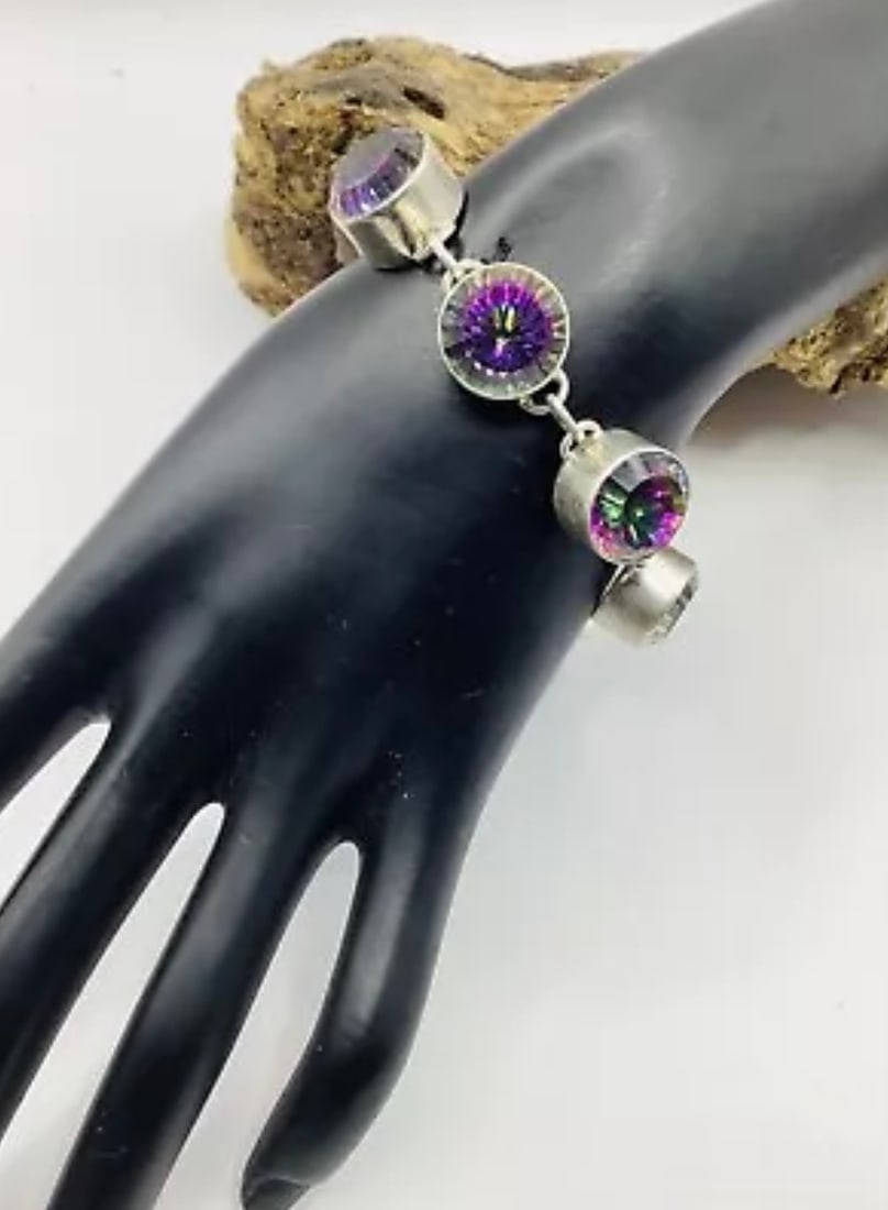 Artisan Bespoke Unique Handcrafted Sterling Silver & Mystic Topaz Bracelet - 4