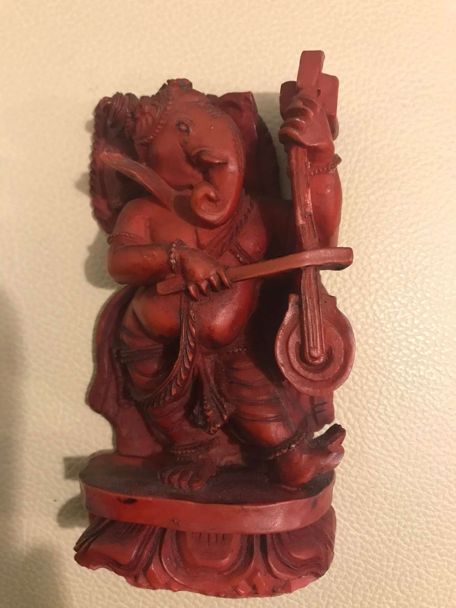 Vintage Lord Ganesha Coral Statue: Title: Vintage Lord Ganesha Coral Statue Description: 5” x 2.5” Purchased over 20 years ago. Very nice coral statue of Lord Ganesha playing musical instrument. Some damage to the toe and
