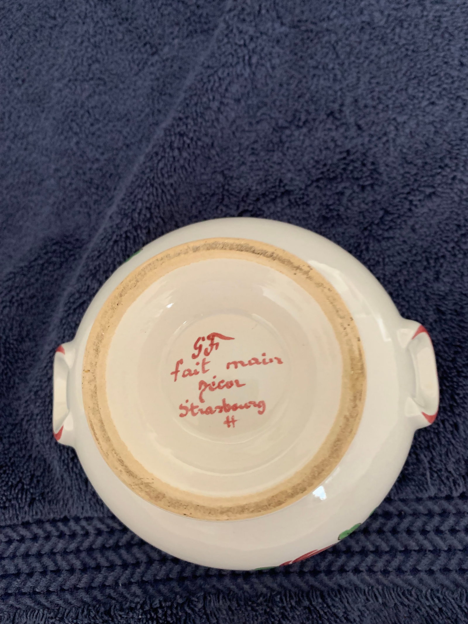 Antique French Sugar Bowl, c1920’s, Fait Main, Faiences d’Art, Strasbourg. - 5