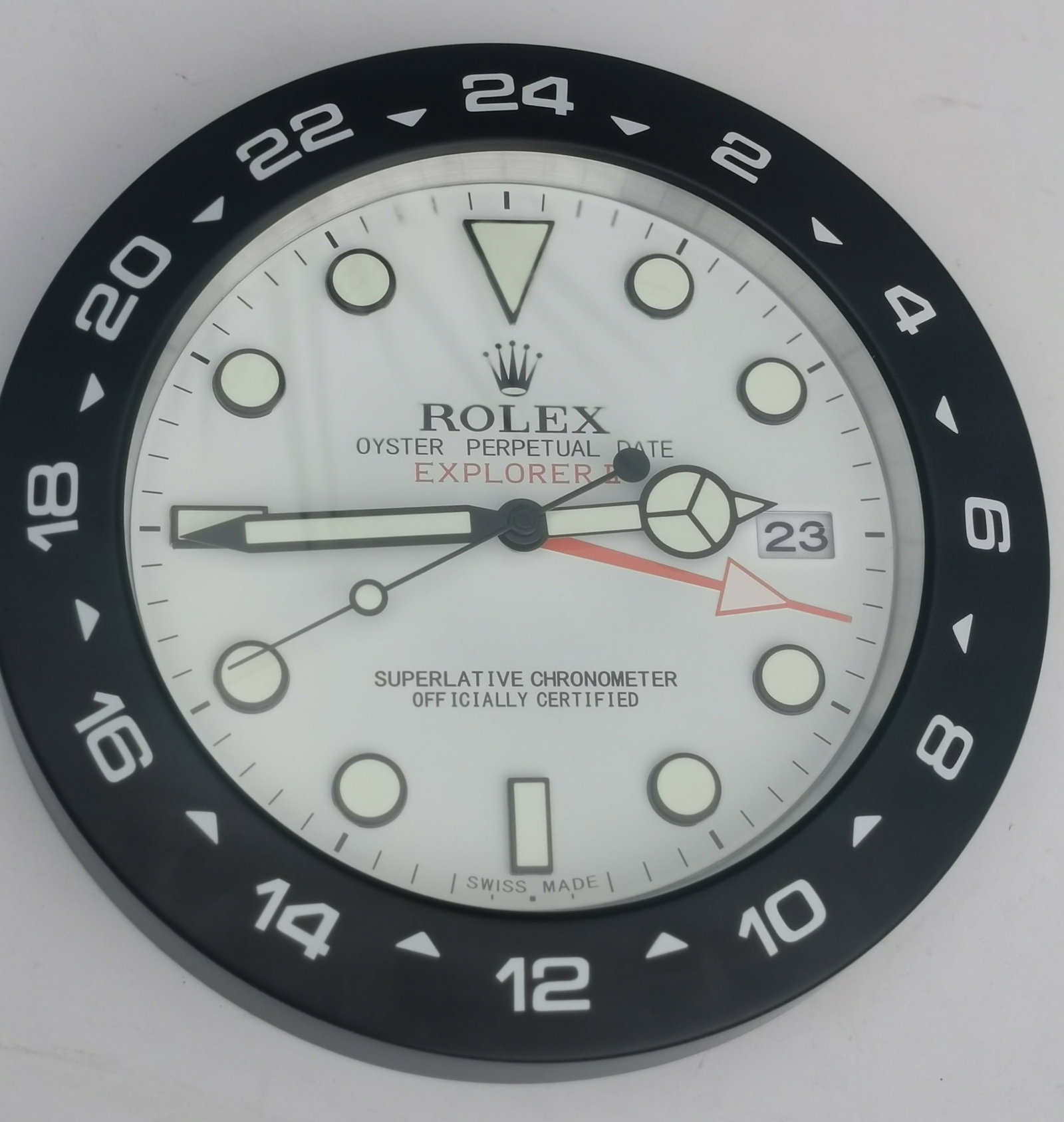 Rolex Explorer II Inspired Wall Clock – White Dial / Black Bezel - 3