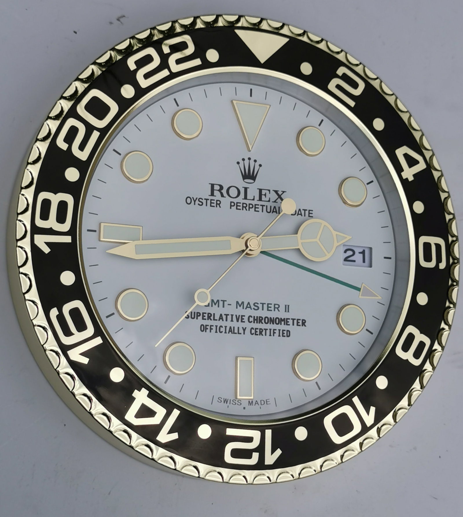 Rolex GMT-Master II Inspired Wall Clock – Crisp White Dial & Gold Accents: Title: Rolex GMT-Master II Inspired Wall Clock – Crisp White Dial & Gold Accents Description: Rolex GMT-Master II Inspired Wall Clock – Crisp White Dial & Gold Accents Make a bold