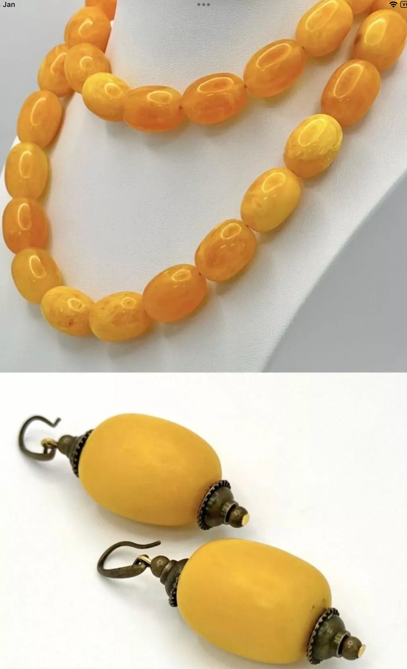 Vintage Egg Yoke Coloured Pine Resin Necklace and Earring Bead Set - 3